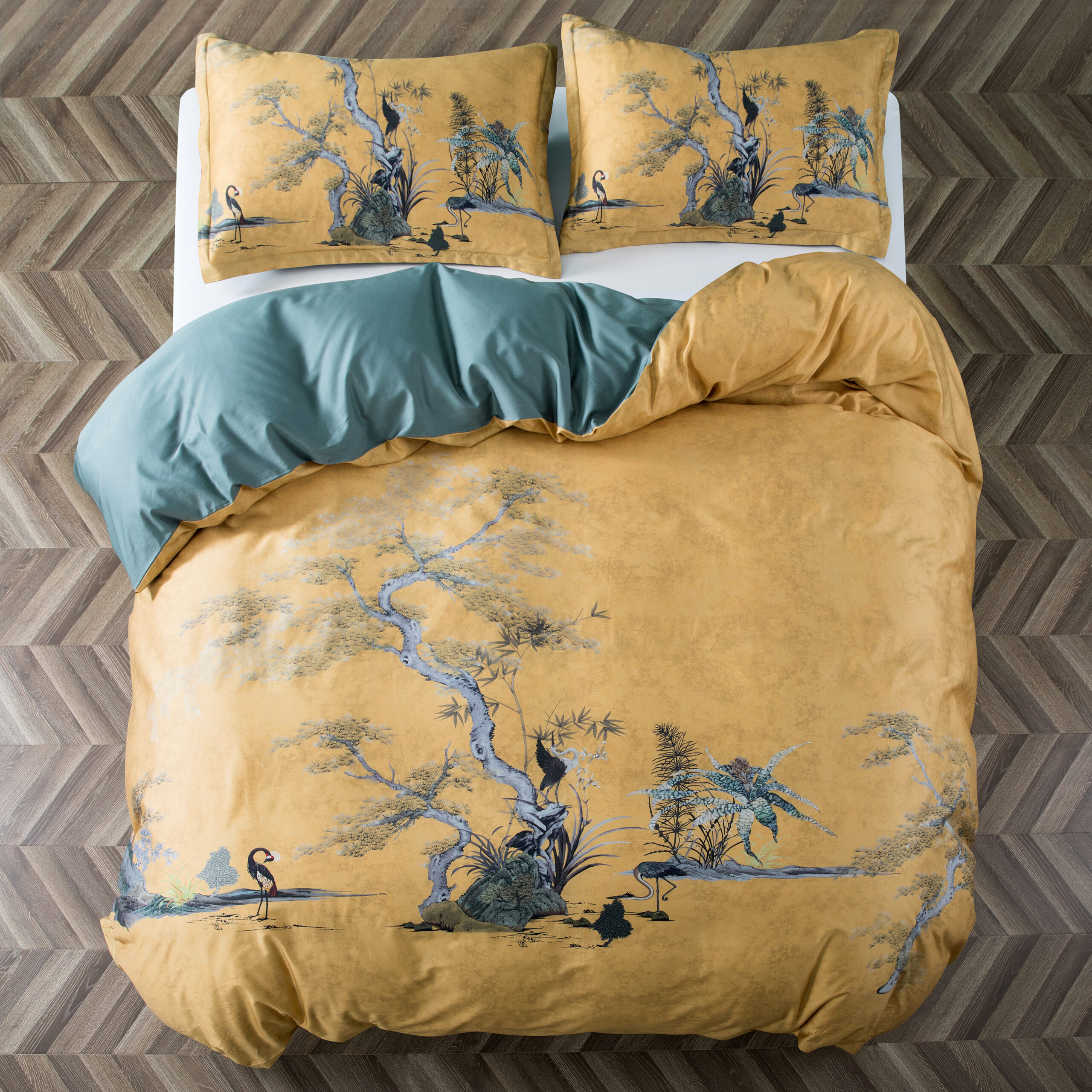 Painted Chinoiserie Garden Print Bedding 400tc Cotton Sateen Duvet