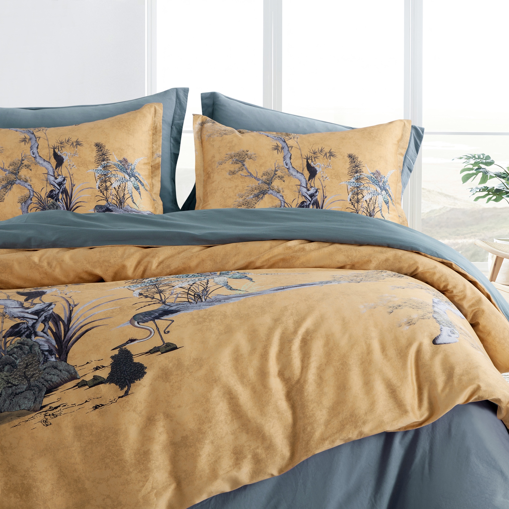 Painted Chinoiserie Garden Print Bedding 400tc Cotton Sateen Duvet