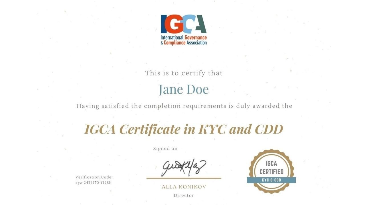 IGCA Certificate in KYC and CDD (Level 3) (IGCAKYCCDD)