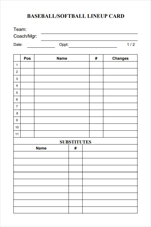 Free Printable Baseball Lineup Card Template