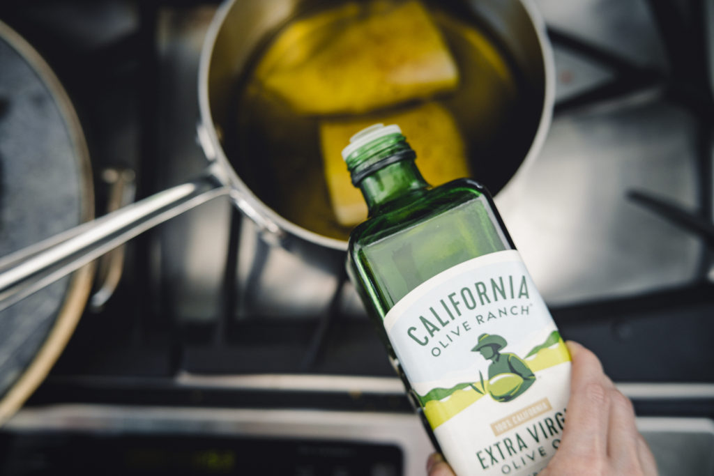 O is for Olive Oil Poached Fish e is for eat