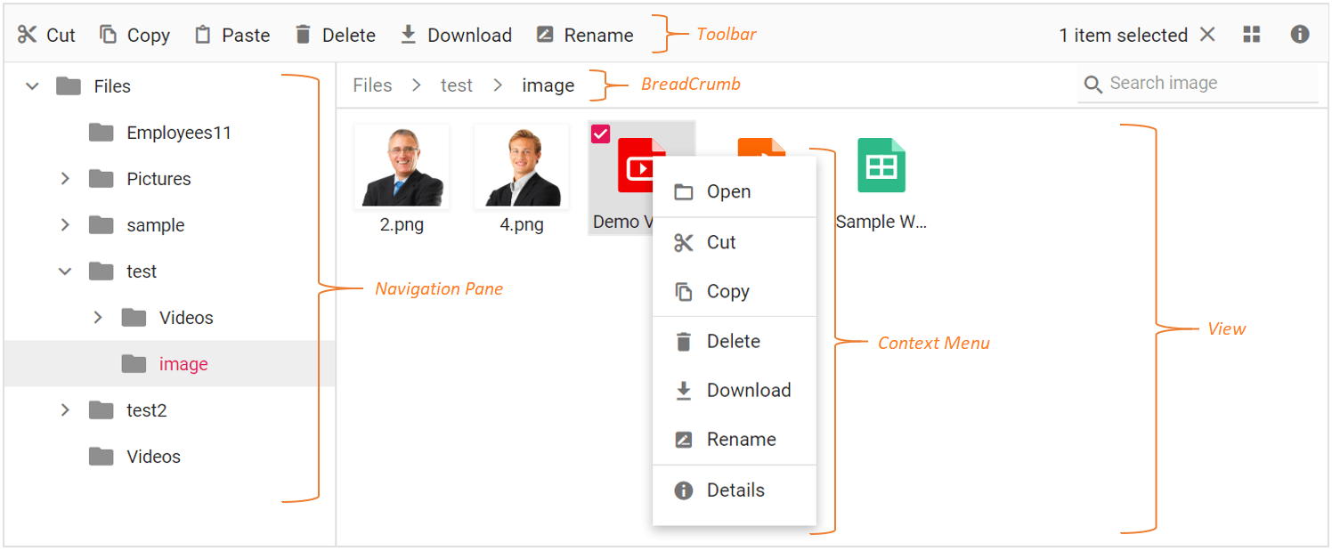 User Interface in CORE File Manager Component