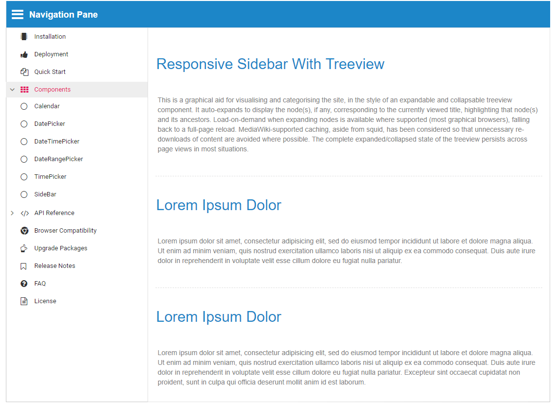 Layout Page Sidebar With Treeview in CORE Sidebar Component