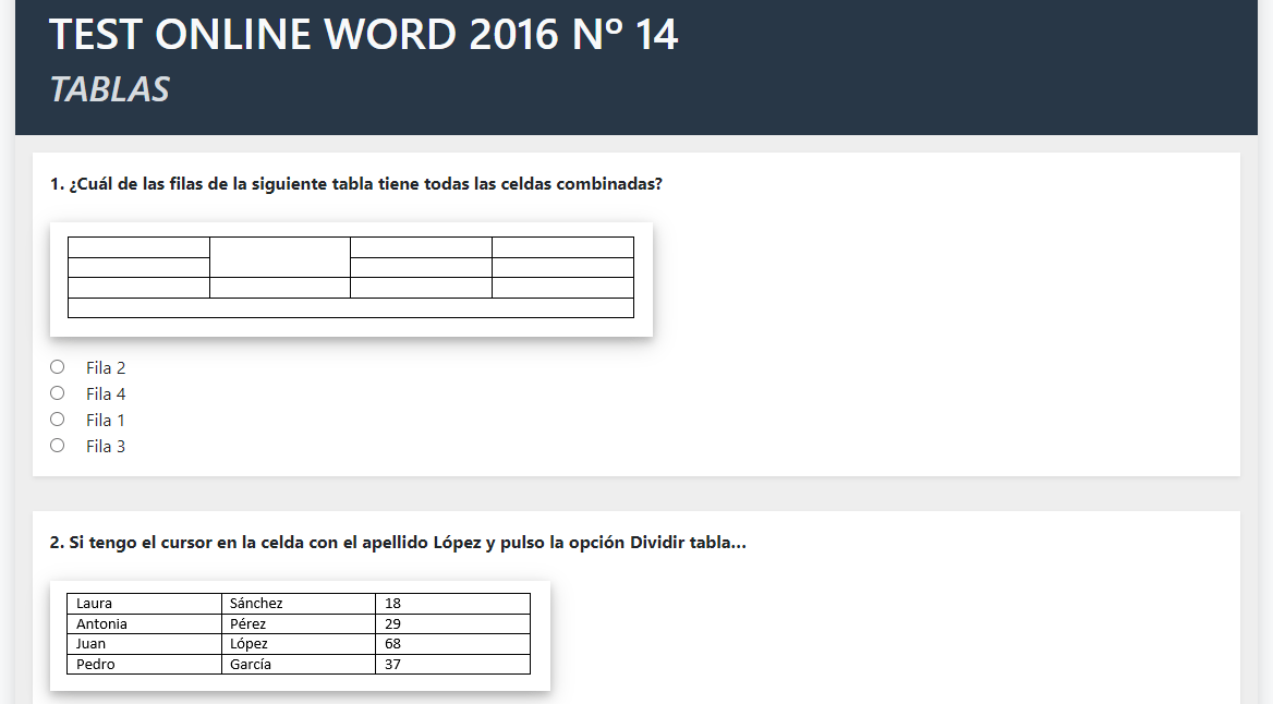Test Online de Word 2016 EjerciciosMesa