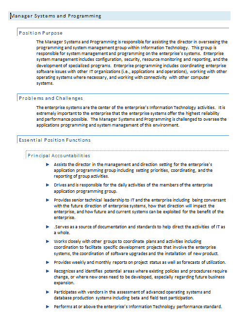 Sample Job Description