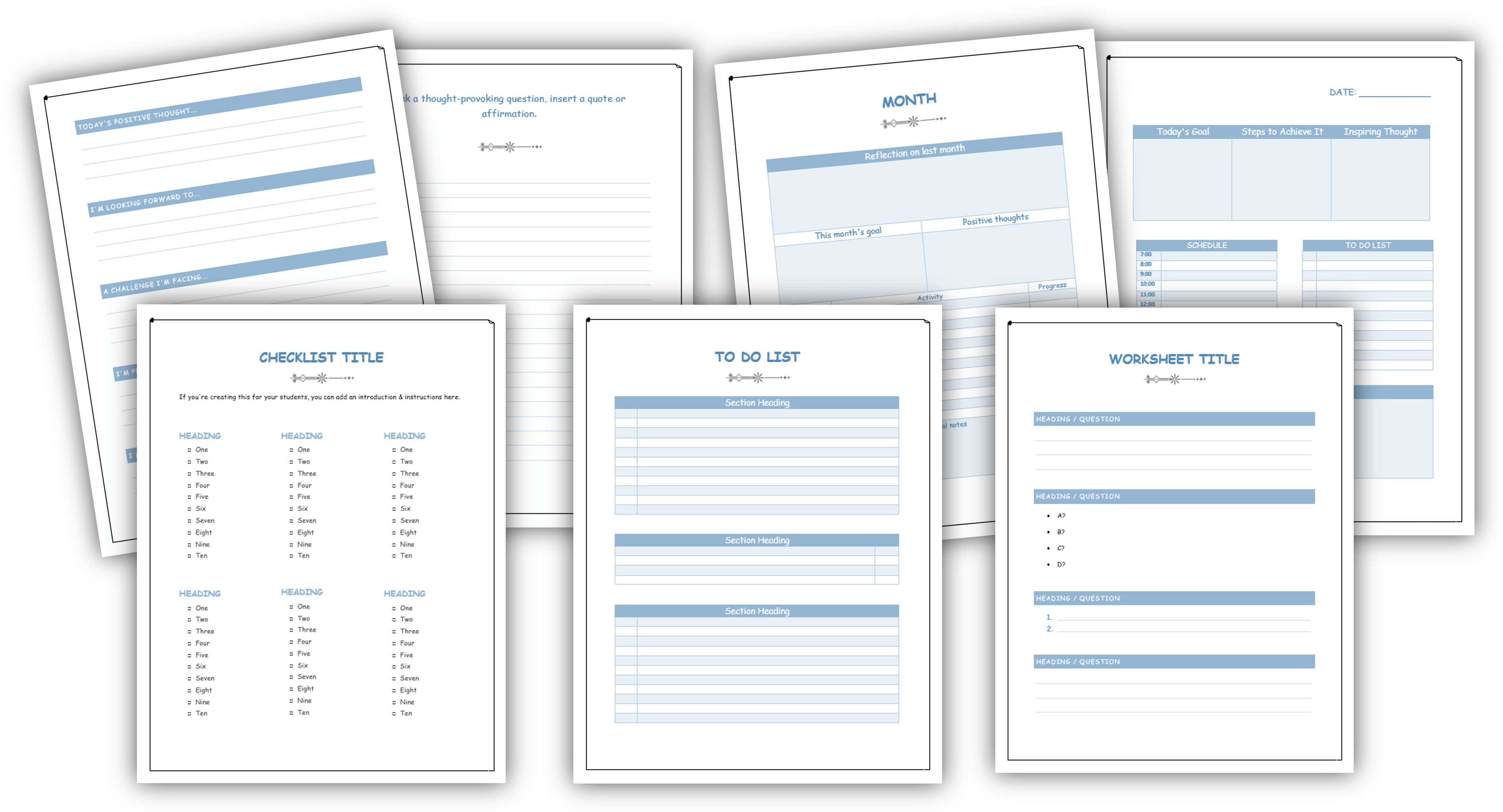 FillinTheBlanks Templates For Journals, Planners, Worksheets, ToDo