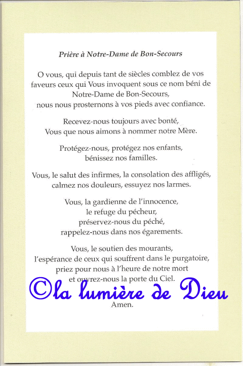 Prions le Seigneur Prière à NotreDame de Bon Secours (Bon Secours