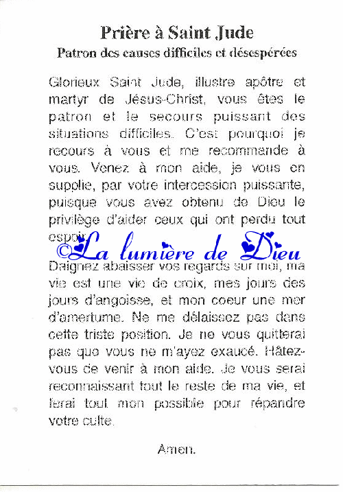 Prions le Seigneur Prière à Saint Jude