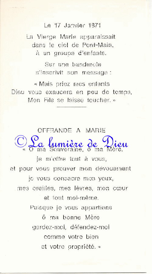 Prière à NotreDame de Pontmain (2) La lumière de Dieu