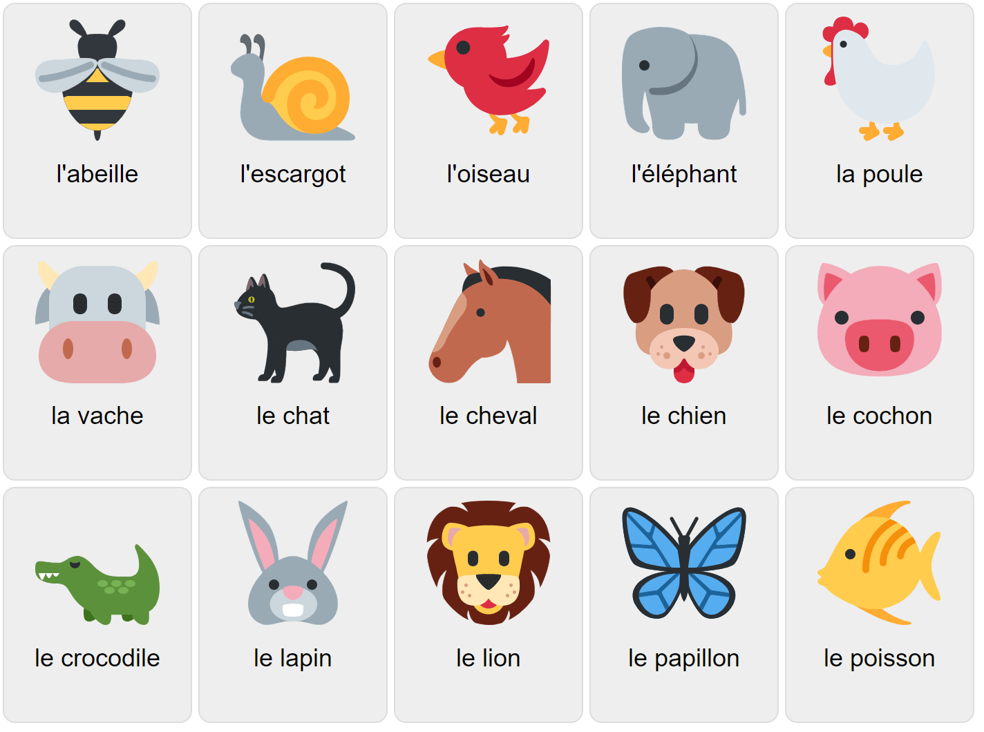 Animals in French 1 Vocabulary Game