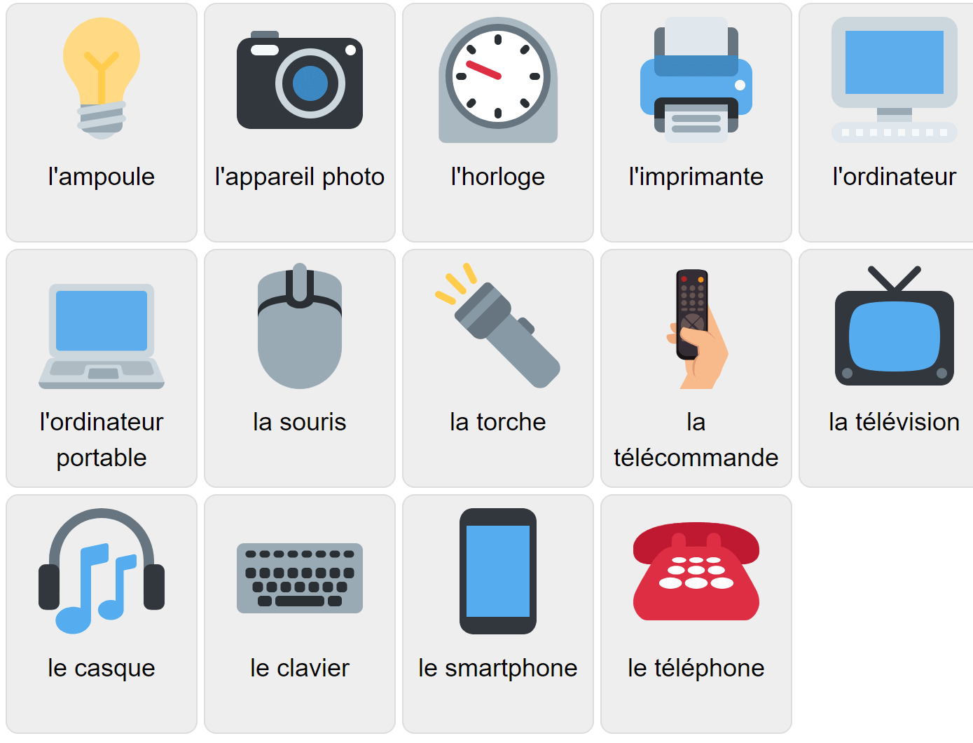Electronics in French Vocabulary Game