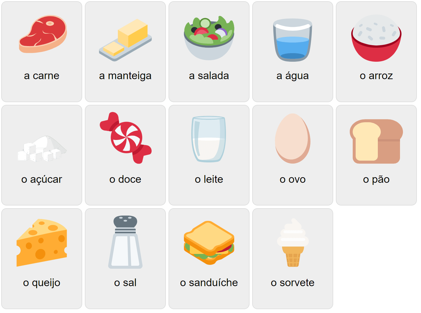 Food in Portuguese 1 Vocabulary Game