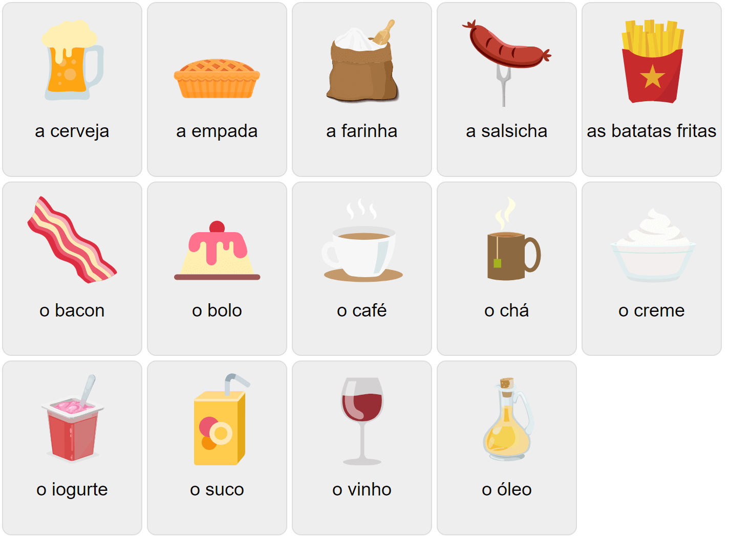 Food in Portuguese 2 Vocabulary Game