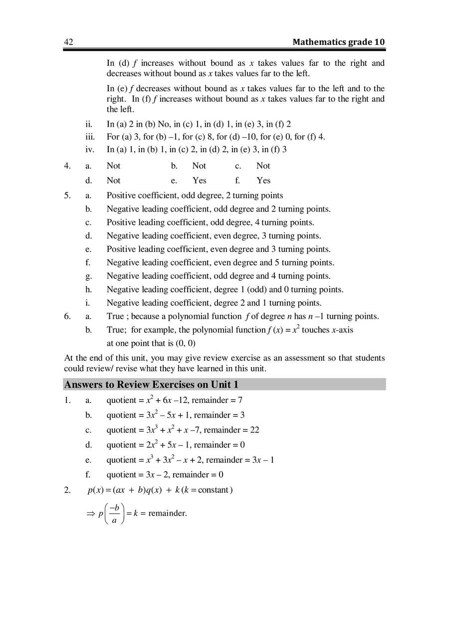 Ethiopia Learning Math Teacher Guide grade 10 page 49 in English