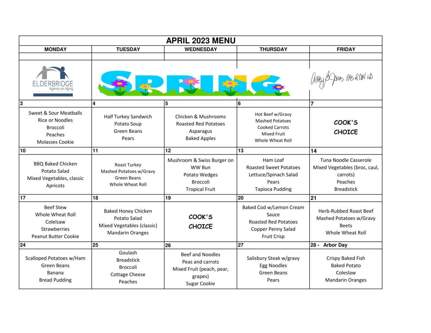 Menus Elderbridge Agency On Aging