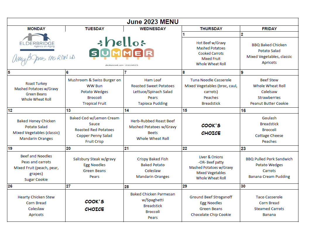 Menus Elderbridge Agency On Aging