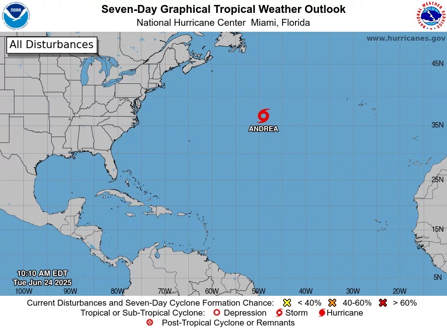 Se forma la tormenta tropical Andrea, primer ciclón de la temporada