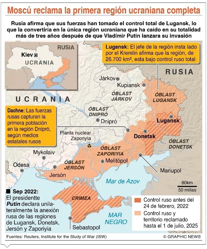 Tropas de Rusia controlan la región ucraniana de Lugansk