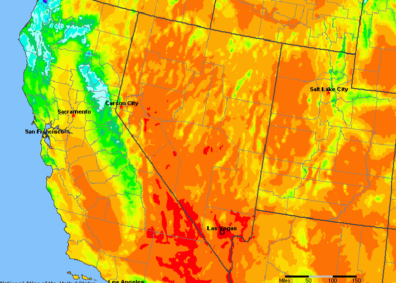 Nevada, United States Average Annual Yearly Climate for Rainfall