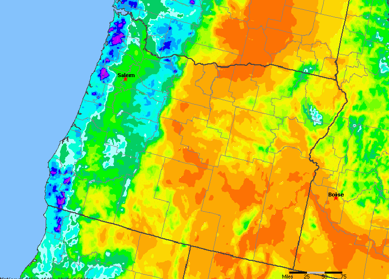 Oregon, United States Average Annual Yearly Climate for RainfallPrecipitation, Mean Average