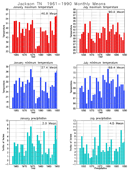 Jackson, Tennessee Climate, Yearly Annual Temperature Average, Annual