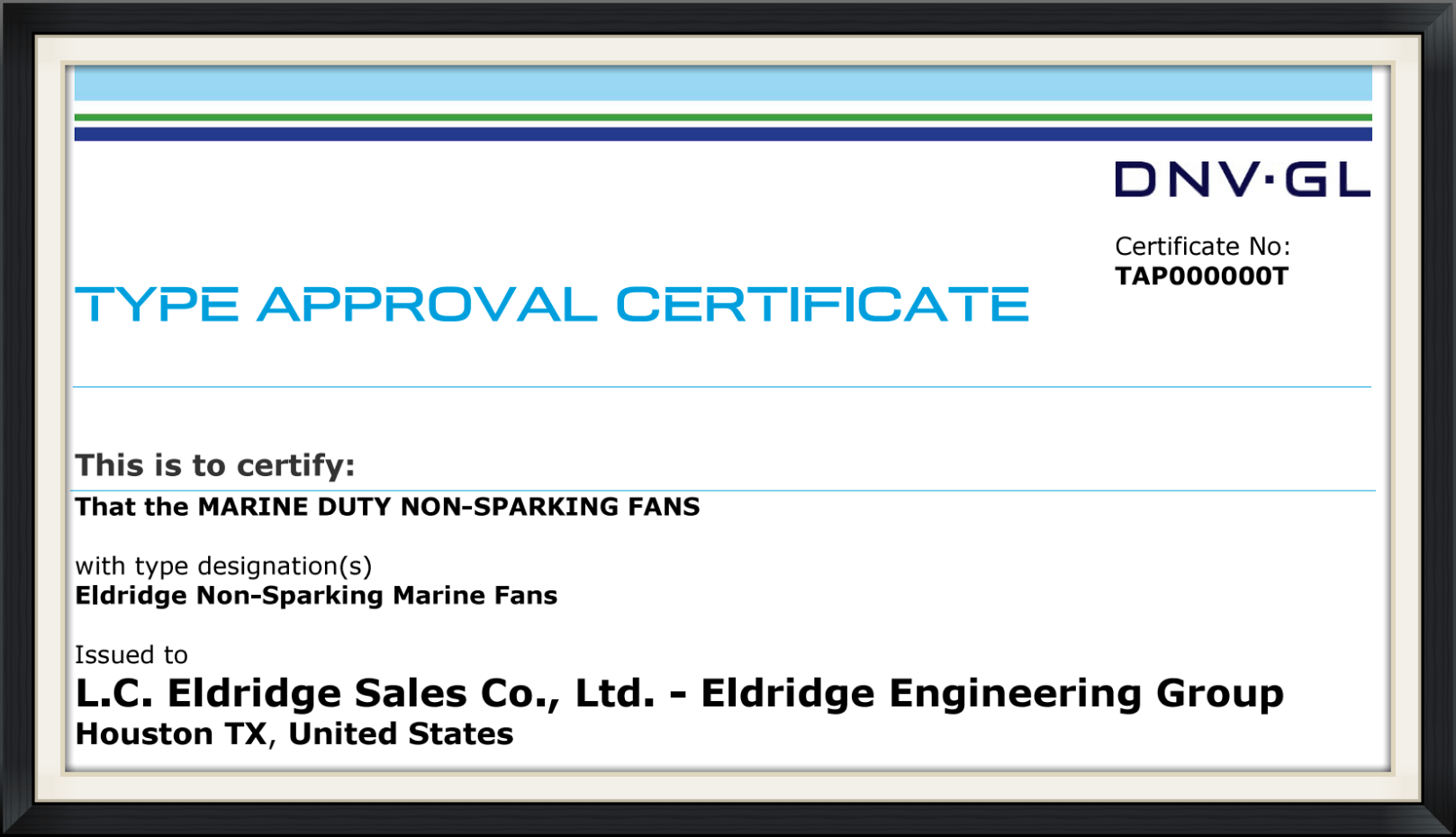 Eldridge Receives DNVGL Type Approval for Marine Duty Fan Eldridge