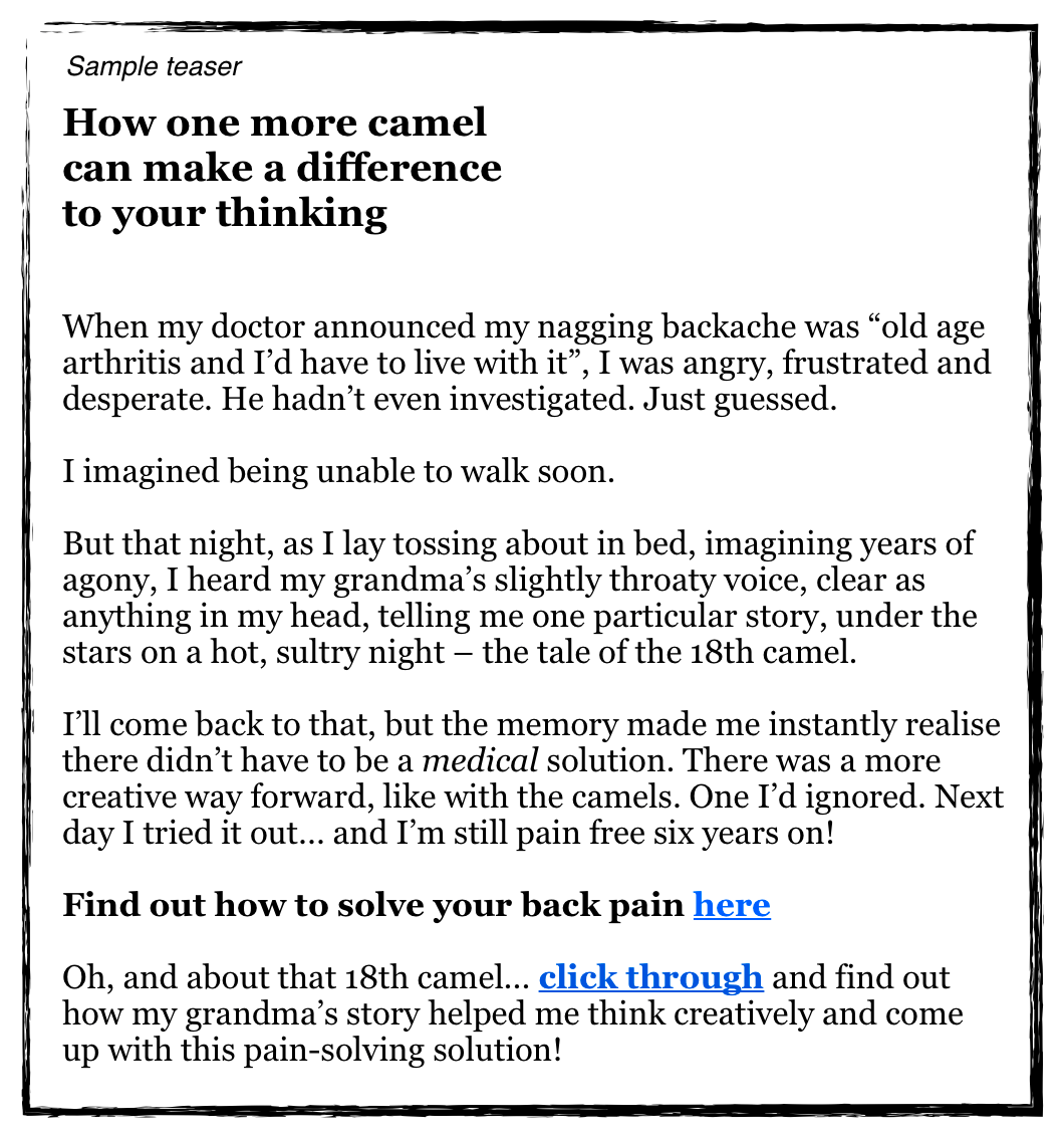 Sample copywriting Eleanor Patrick writing services