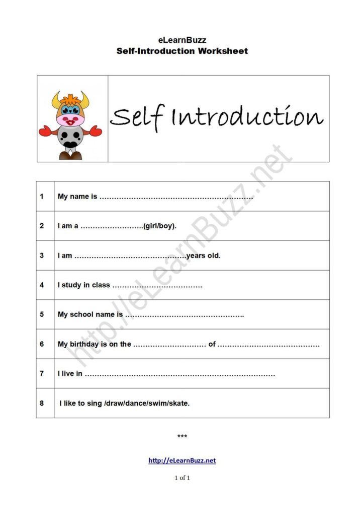 Worksheet on Self Introduction eLearnBuzz