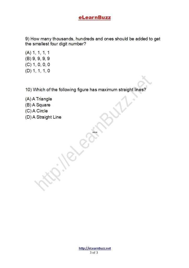 Worksheet on Mental Math for Class 3 Kids (Set1) eLearnBuzz