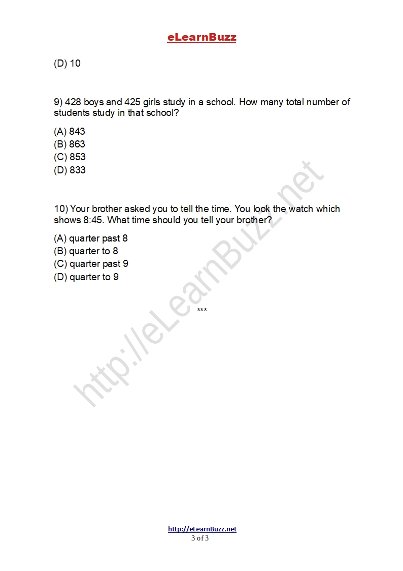 Mental Math Worksheet for Class 3 Kids (Set2) eLearnBuzz Mental Math Worksheet for Class 3 Kids (Set2) eLearnBuzz