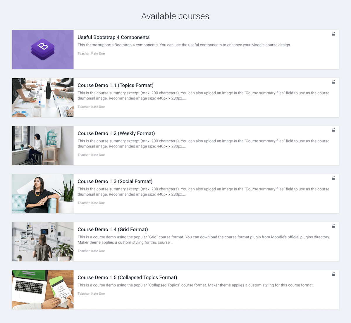 Moodle Theme Maker for Moodle New course list layout styles for your