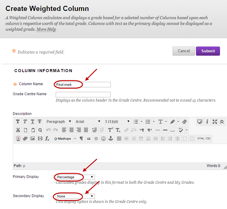 Weighted column (Final Marks) eLearning University of Queensland