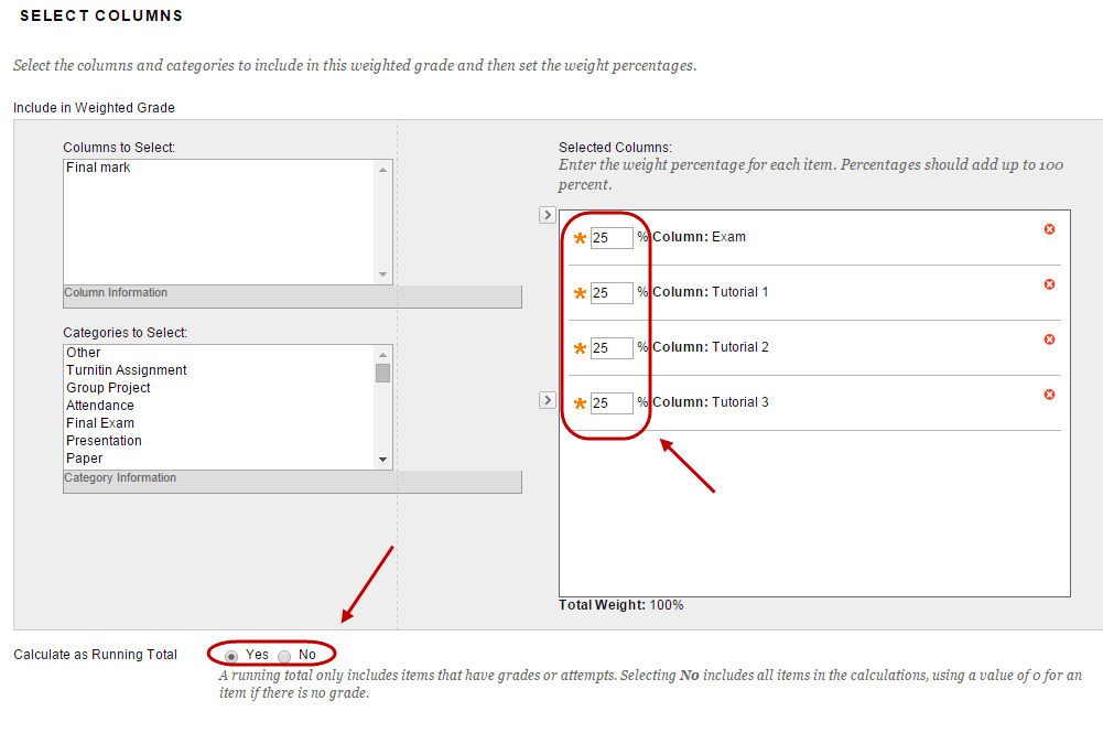 Weighted column (Final Marks) (Original) eLearning University of