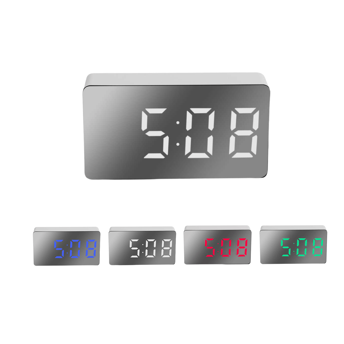 Clock Mini LED Mirror Clock Travel Clock Electronic Digital Alarm Clock Car Clock Multi color