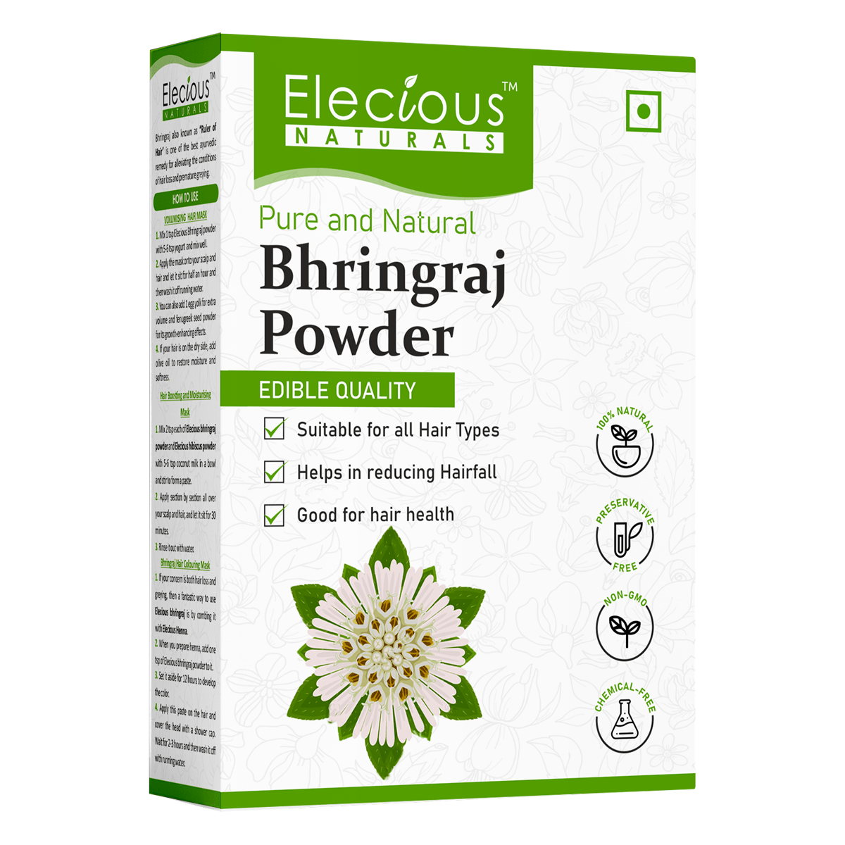 Elecious Naturals Bhringraj Powder for Hair and Eating Elecious