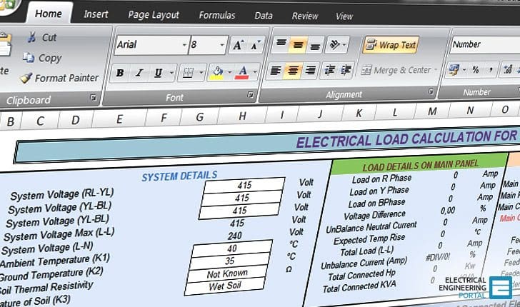 Calculate Electrical Load Of Panelboard Excel Spreadsheet