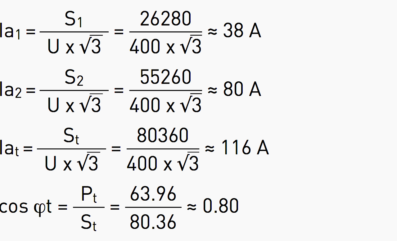 Detailed calculation of currents and power according to the type of