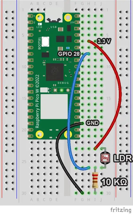 Raspberry Pi Pico LDR(Photoresistor) Interfacing Guide Light/Dark Sensor