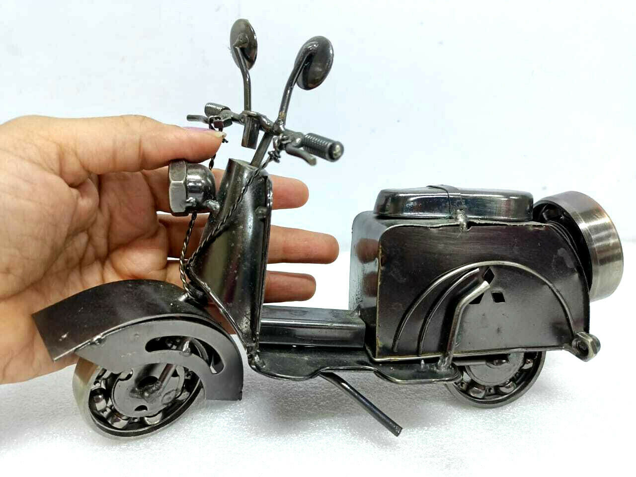 Bike Showpiece Black Metal Handmade Motor Bike Miniature Home Decor