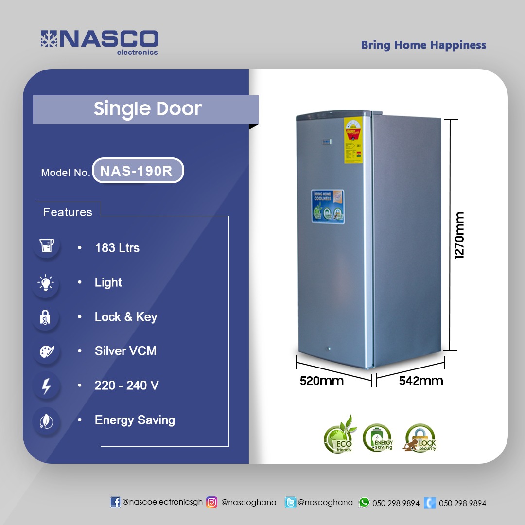 NASCO 183LTR SINGLE DOOR REFRIGERATOR NAS190R Electroland