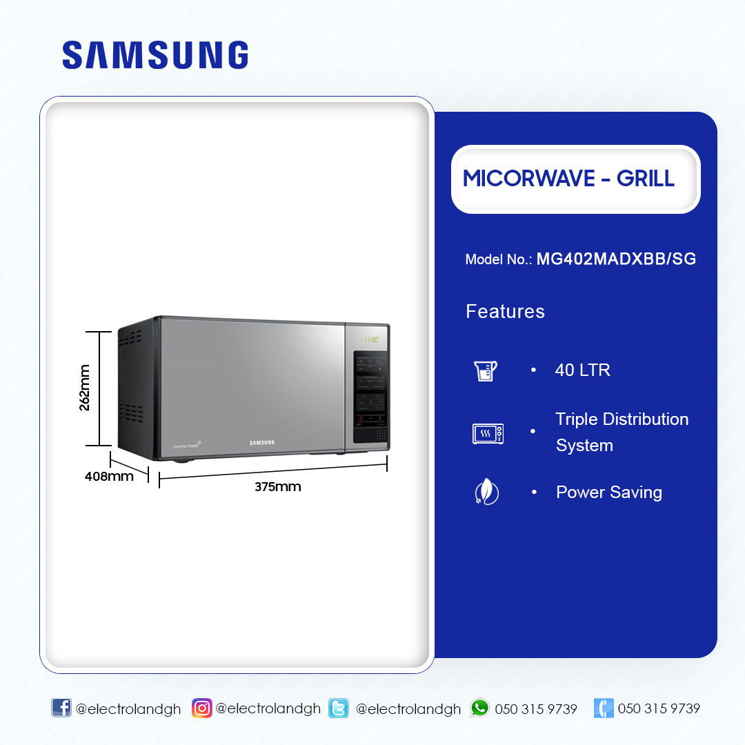 SAMSUNG 40 LTR GRILL MICROWAVE MG402MADXBB/SG Electroland