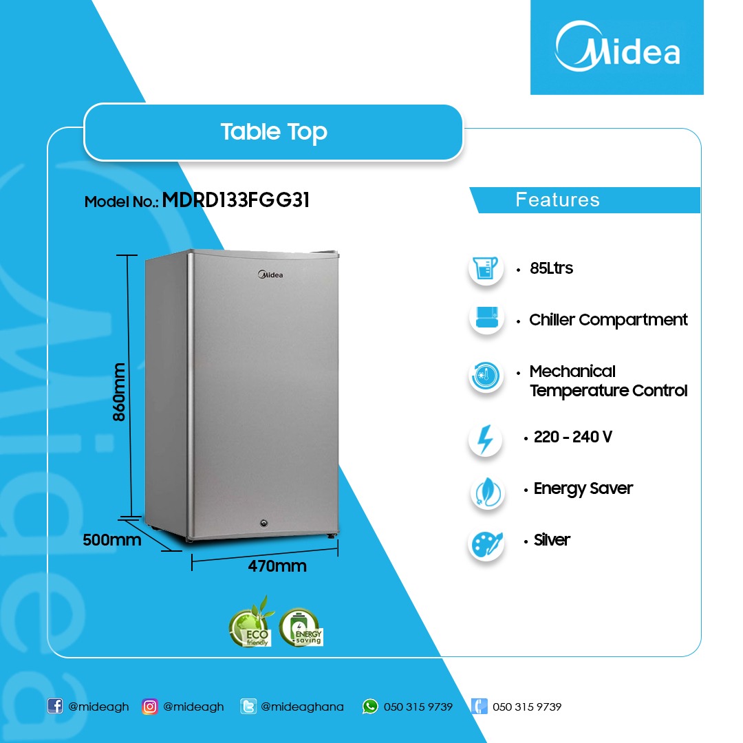 MIDEA85LTRTABLETOPFRIDGEMDRD133FGG31 Electroland