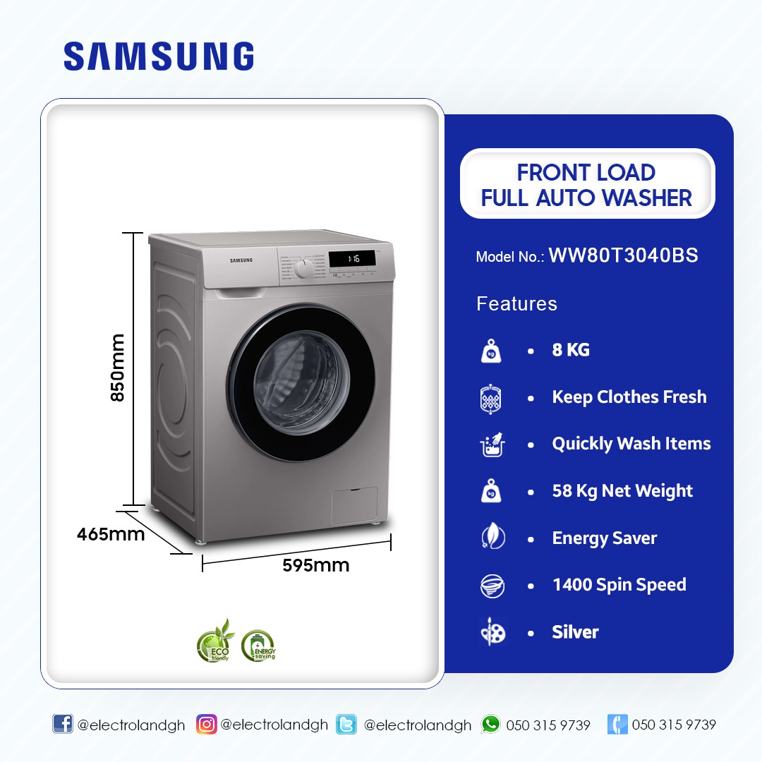 SAMSUNG 8KG FRONT LOAD FULL AUTO WASHER WASHING MACHINE WW80T3040BS/NQ