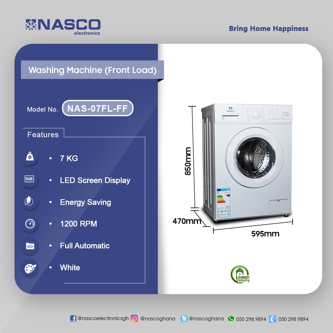 NASCO7KGFRONTLOADFULLAUTOWASHINGMACHINENAS07FLFF Electroland