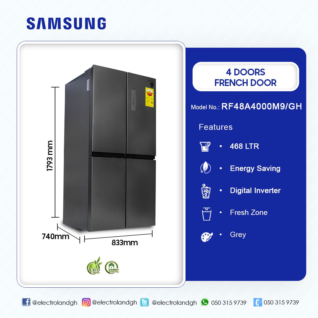 SAMSUNG 468LTR REFRIGERATORS 4 DORRS FRENCHDOOR RF48A4000M9/GH Electroland
