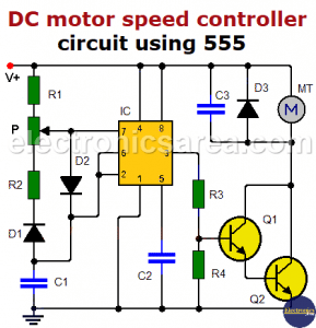 DC motor speed controller circuit using a 555 timer. - Electronics Area