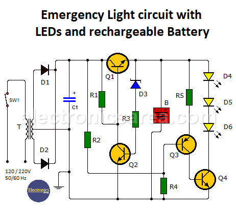 Emergency Lighting Circuit with LEDs and Rechargeable Battery