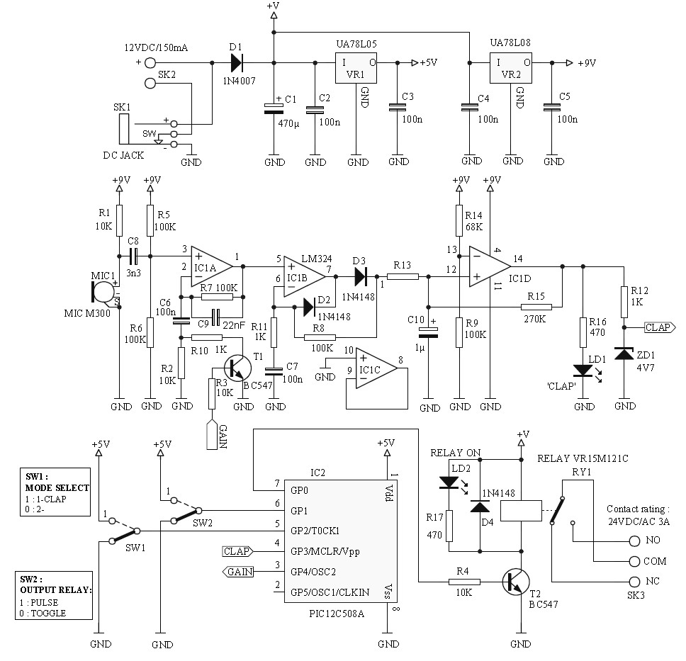 Clap On / Off Switch | Electronic Schematic Diagram