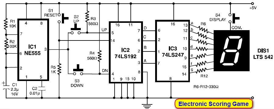 Scoring Display With 7 Segment Led Electronic Schematic Diagram