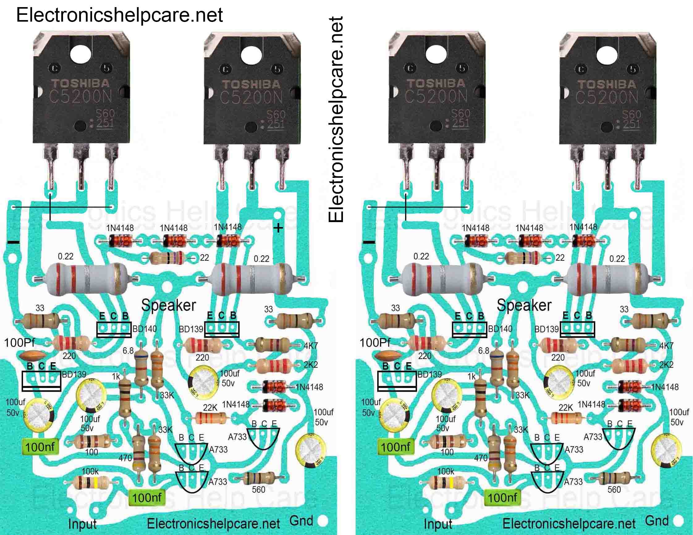 Amplifier circuit board using 2sc5200 Electronics Help Care